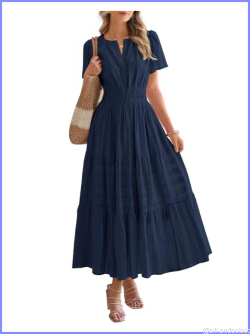 Womens Casual Maxi Dresses Short Sleeve V Neck Tiered Boho Summer Beach Dress